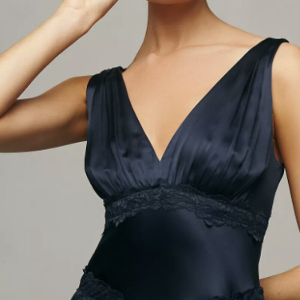 Reformation Stasia Sleeveless Silk Midi Dress Navy